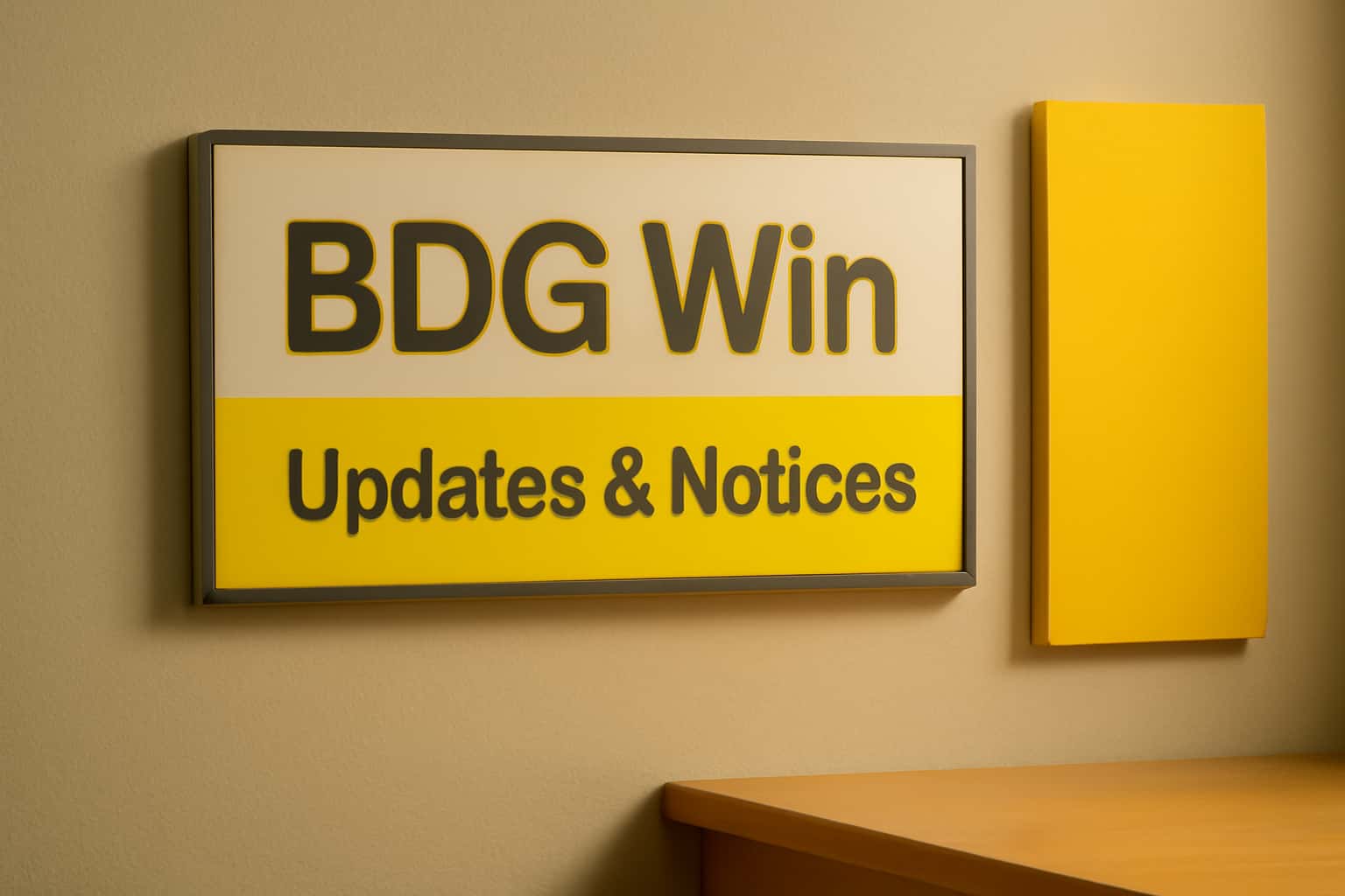 An informational view showcasing BDG Win Updates & Notices in a secure access context.